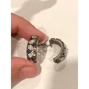 Sterling Silver Sapphire and CZ Earrings